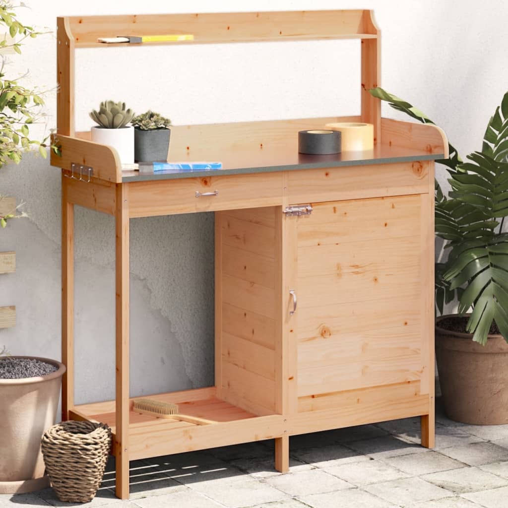 Potting Table with Cabinet Brown 110.5x45x124.5 cm