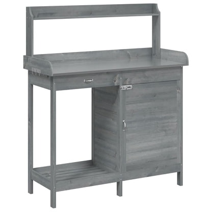 Potting Table with Cabinet Grey 110.5x45x124.5cm Solid Wood Fir
