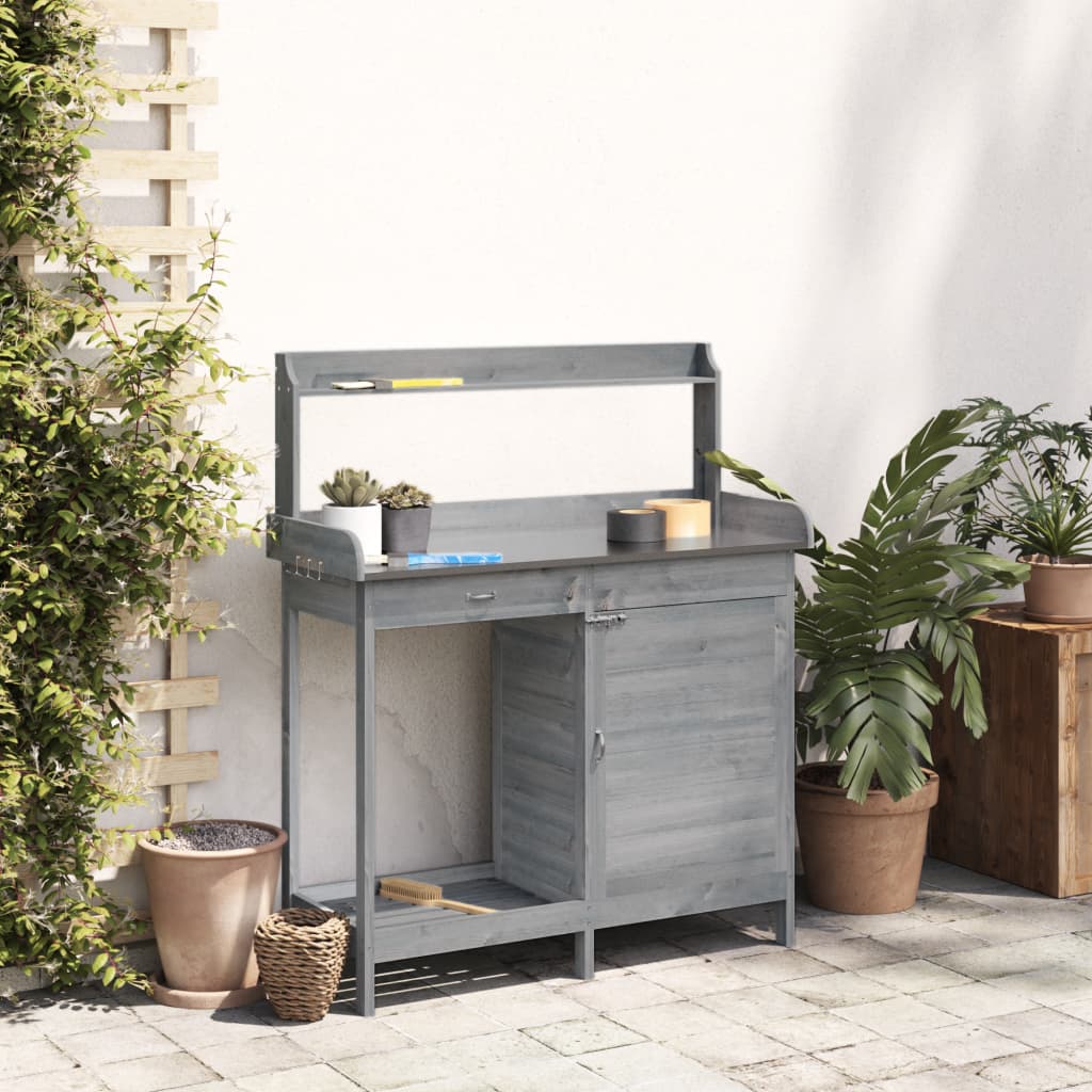 Potting Table with Cabinet Grey 110.5x45x124.5cm Solid Wood Fir
