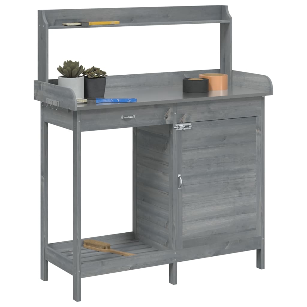 Potting Table with Cabinet Grey 110.5x45x124.5cm Solid Wood Fir