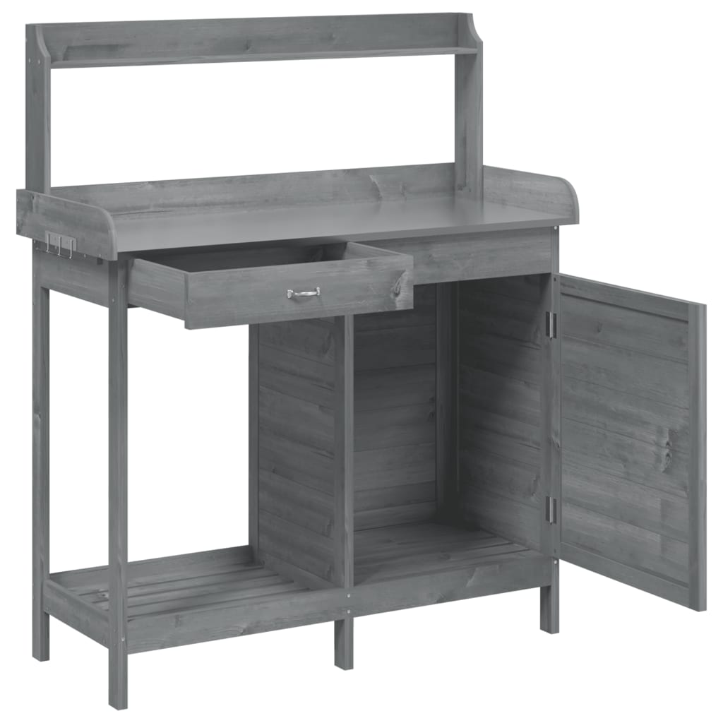 Potting Table with Cabinet Grey 110.5x45x124.5cm Solid Wood Fir