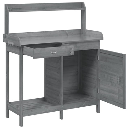 Potting Table with Cabinet Grey 110.5x45x124.5cm Solid Wood Fir