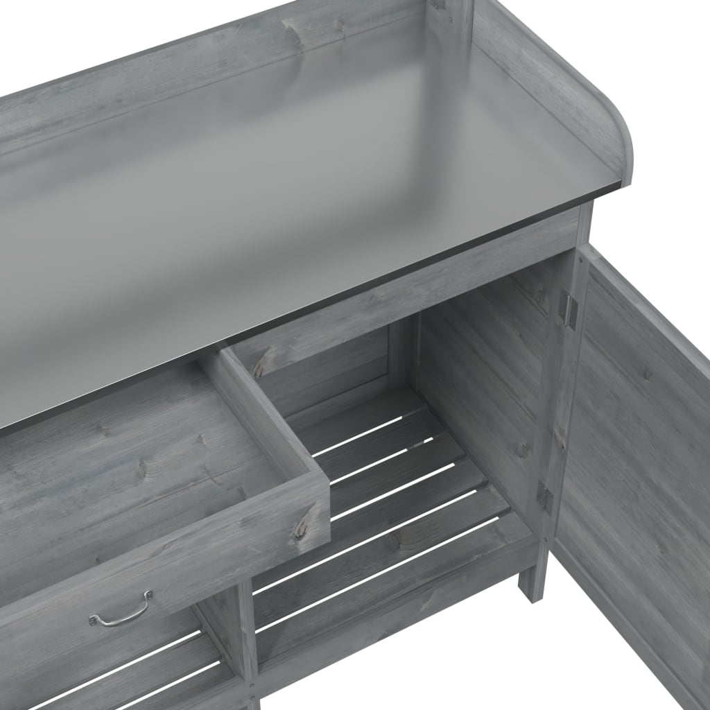 Potting Table with Cabinet Grey 110.5x45x124.5cm Solid Wood Fir