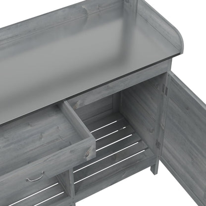 Potting Table with Cabinet Grey 110.5x45x124.5cm Solid Wood Fir