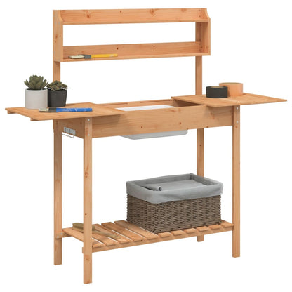 Potting Table with Sink Brown 147,5x44x139,5 cm Solid Wood Fir