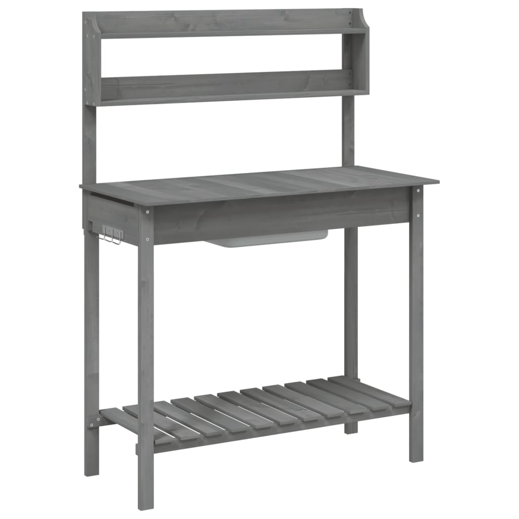 Potting Table with Sink Grey 147,5x44x139,5 cm Solid Wood Fir