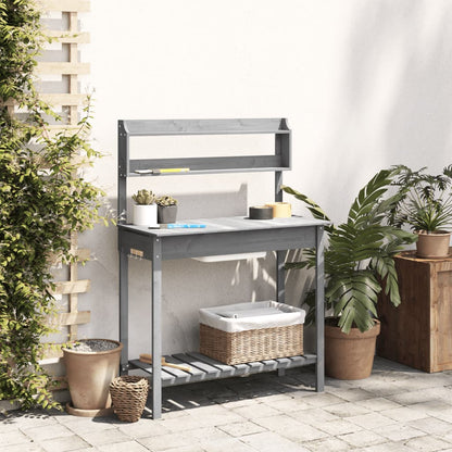 Potting Table with Sink Grey 147,5x44x139,5 cm Solid Wood Fir