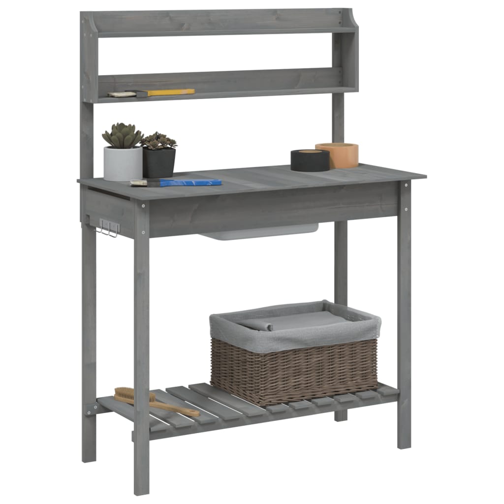 Potting Table with Sink Grey 147,5x44x139,5 cm Solid Wood Fir