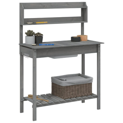 Potting Table with Sink Grey 147,5x44x139,5 cm Solid Wood Fir