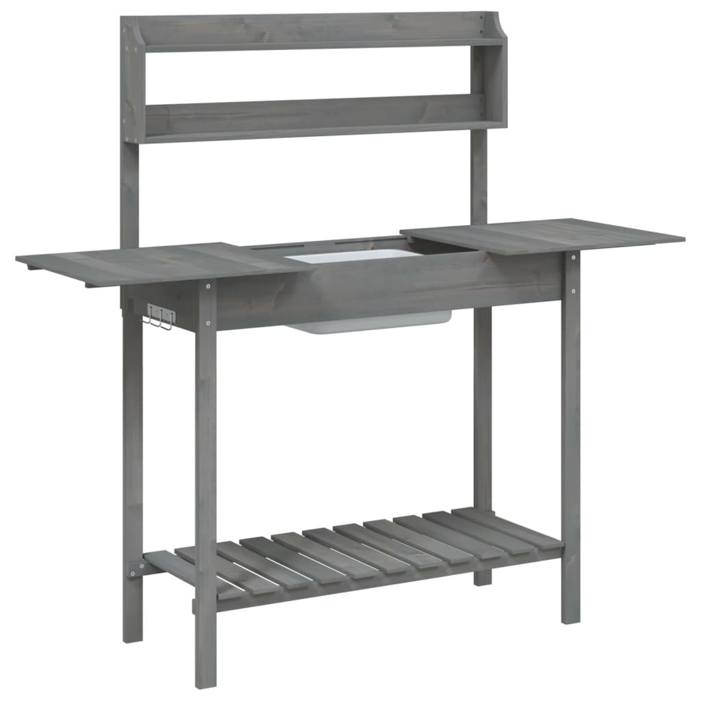 Potting Table with Sink Grey 147,5x44x139,5 cm Solid Wood Fir