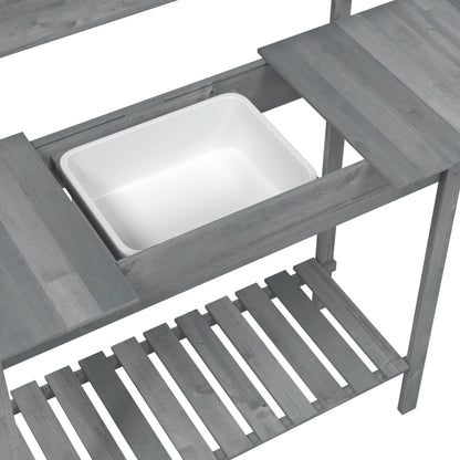 Potting Table with Sink Grey 147,5x44x139,5 cm Solid Wood Fir