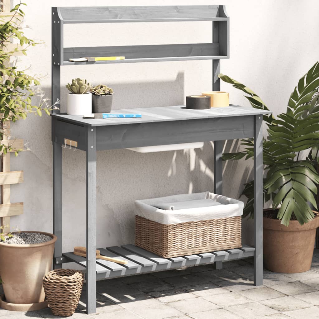 Potting Table with Sink Grey 147,5x44x139,5 cm Solid Wood Fir