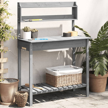 Potting Table with Sink Grey 147,5x44x139,5 cm Solid Wood Fir