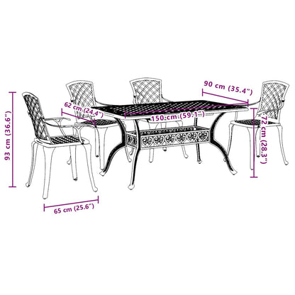 5 Piece Garden Dining Set Black Cast Aluminium