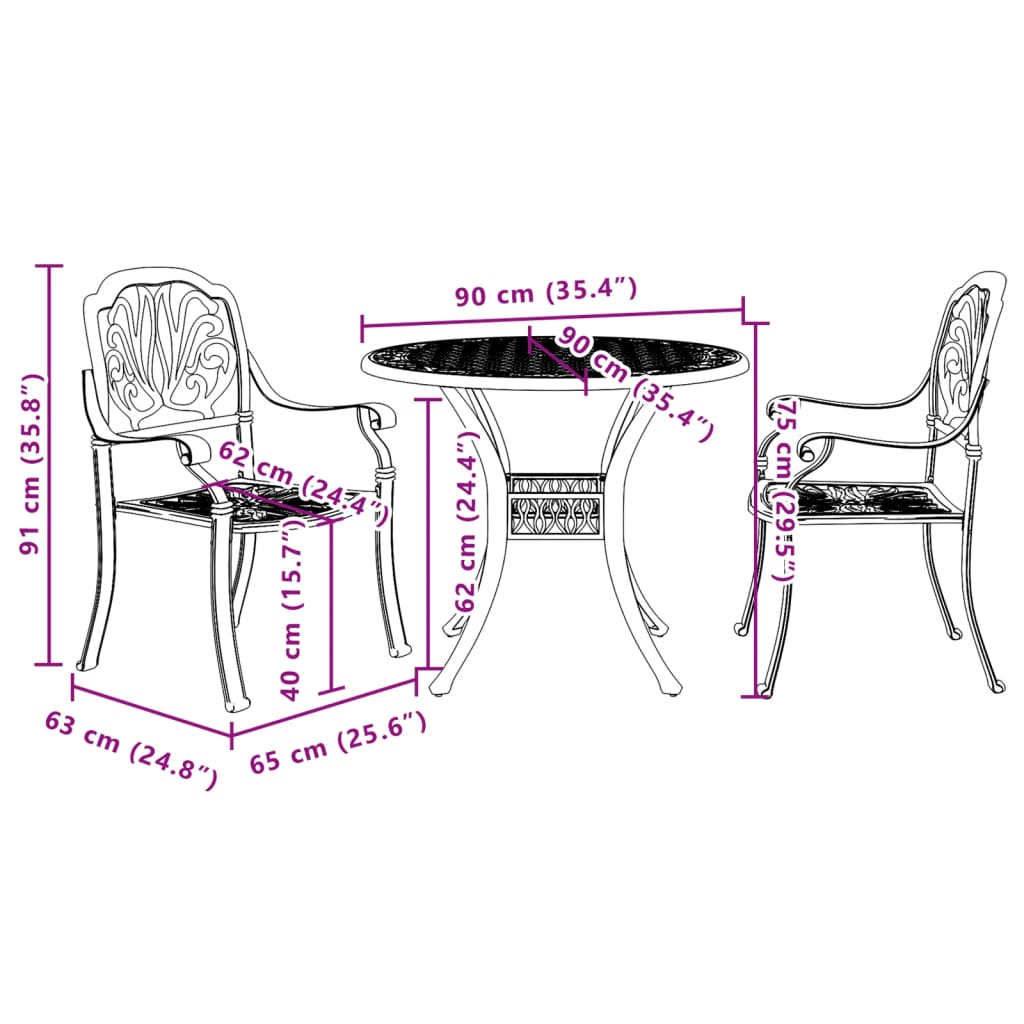 Bistro Set | Bronze | Cast aluminium | Standard | Ergonomic | Bistro Set