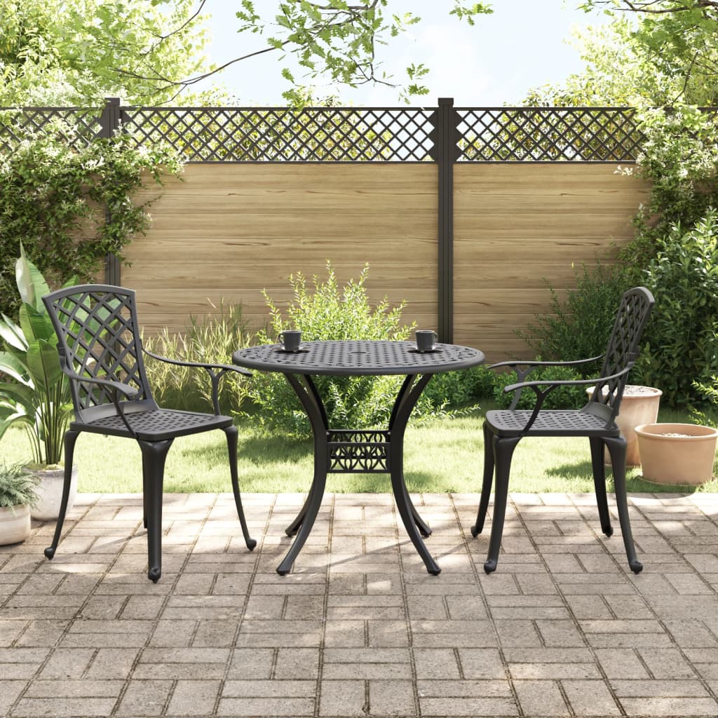 3 Piece Bistro Set Black Cast Aluminium