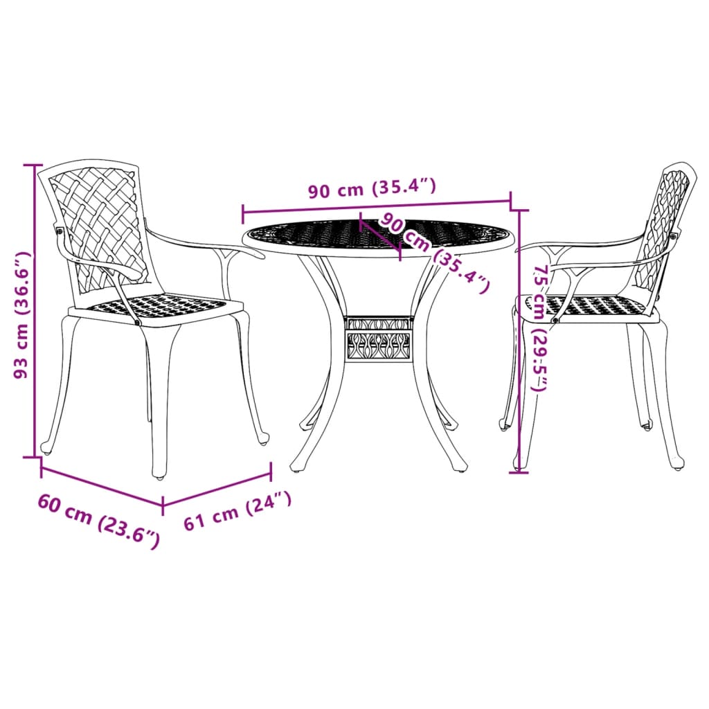 Bistro Set | White | Cast aluminium | Medium | Durable | Bistro Set