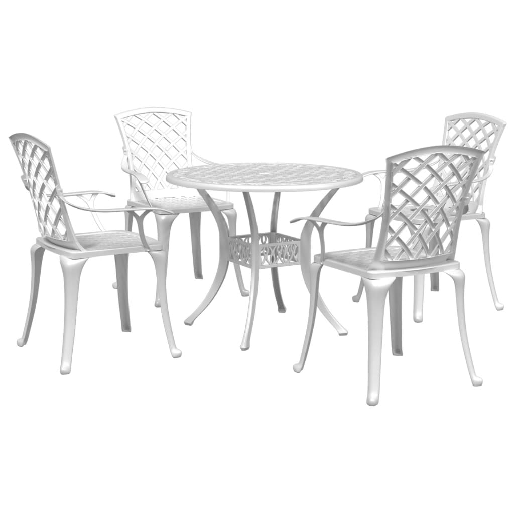 Garden Dining Set | White | Cast Aluminium | 5 Piece Set |  Ergonomic