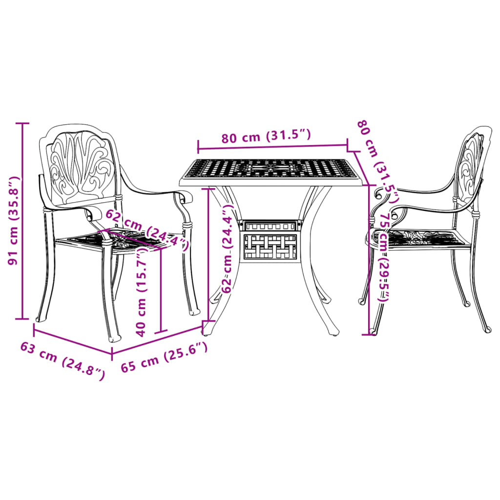 Bistro Set | Bronze | Cast Aluminium | Medium | Durable | Bistro Set