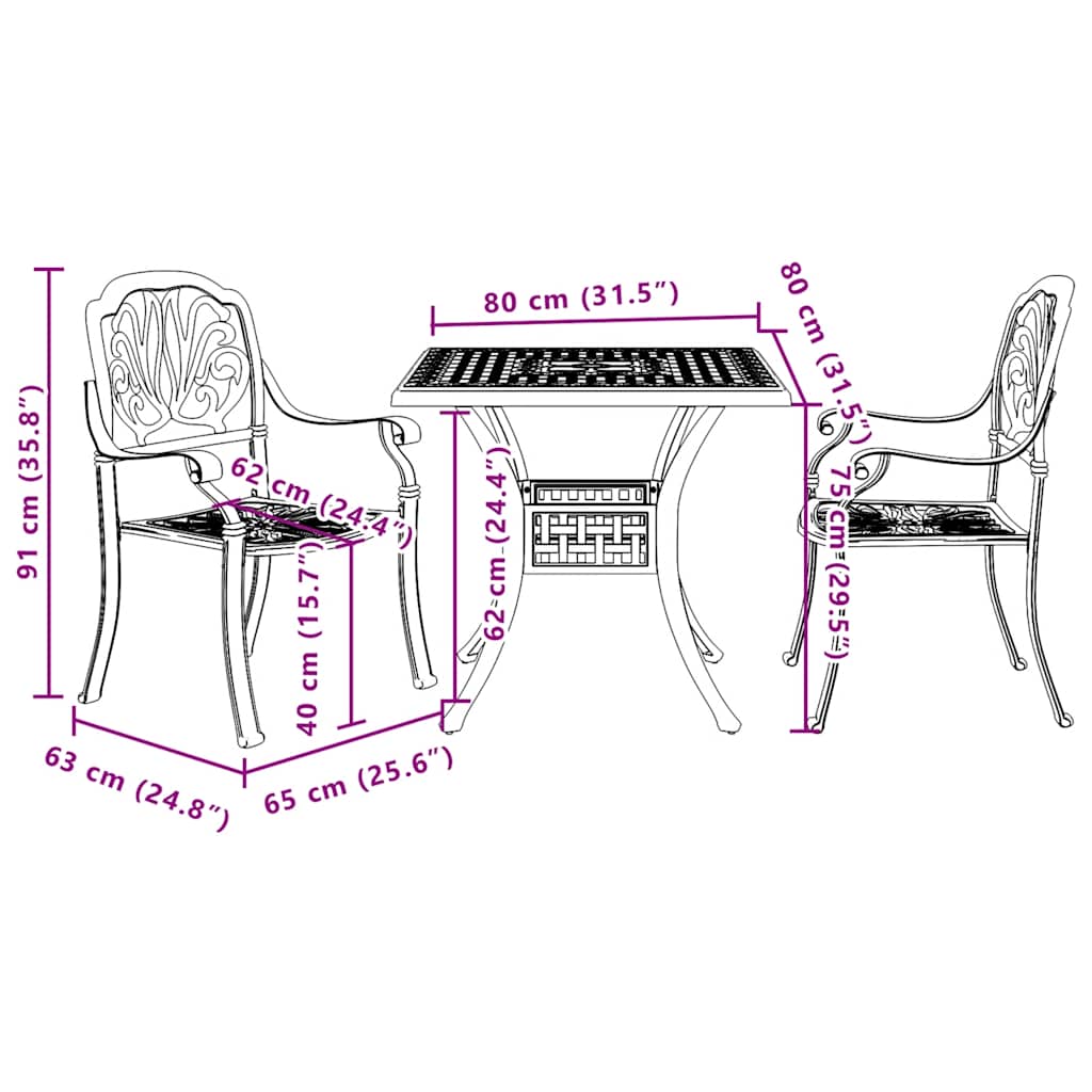 3 Piece Bistro Set Black Cast Aluminium