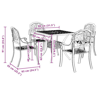 5 Piece Garden Dining Set Black Cast Aluminium