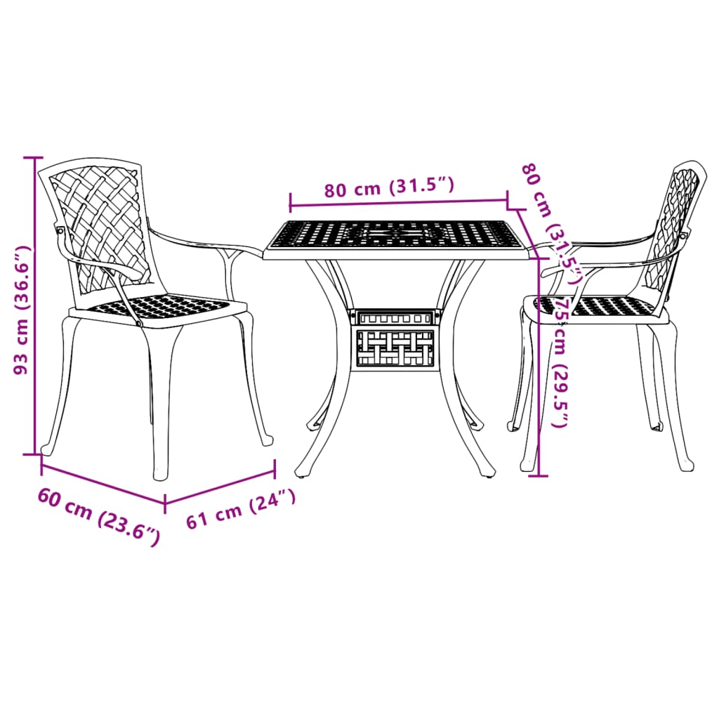 3 Piece Bistro Set Bronze Cast Aluminium