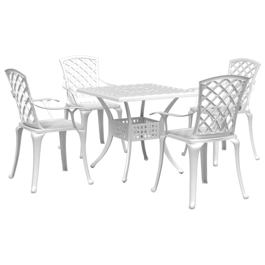 Garden Dining Set | White | Cast Aluminium | 5 Piece Set | Durable