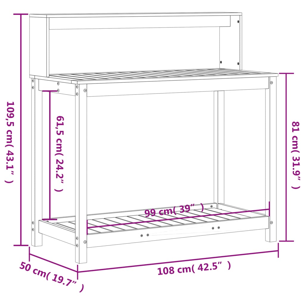 Potting Table with Shelves 108x50x109,5 cm Solid Wood Pine