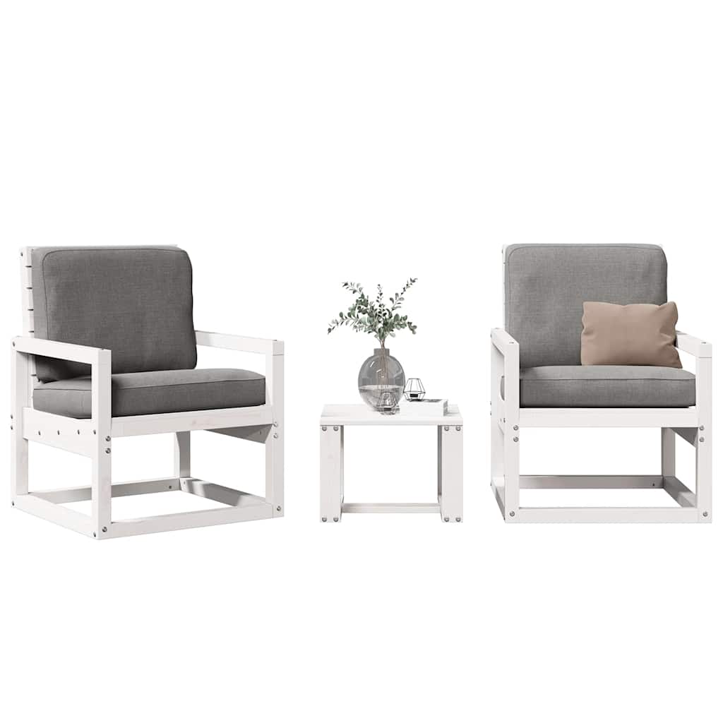 3 Piece Garden Lounge Set White Solid Wood Pine