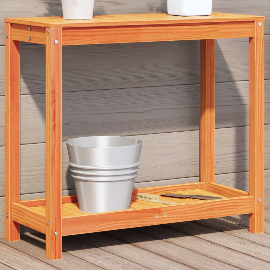 Potting Table with Shelf Wax Brown 82.5x35x75cm Solid Wood Pine