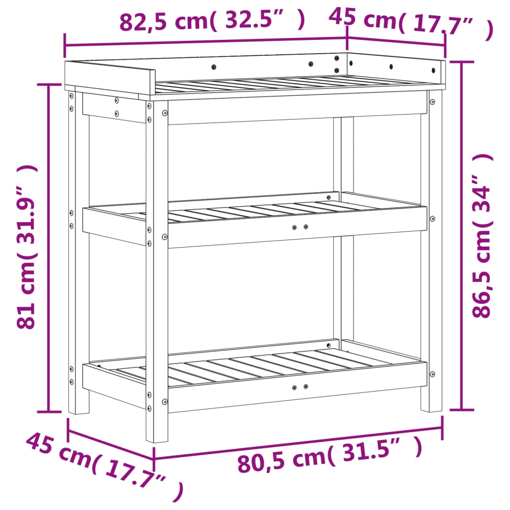 Potting Table with Shelves Brown 82,5x45x86,5 cm Solid Wood Pine