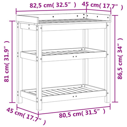 Potting Table with Shelves Brown 82,5x45x86,5 cm Solid Wood Pine