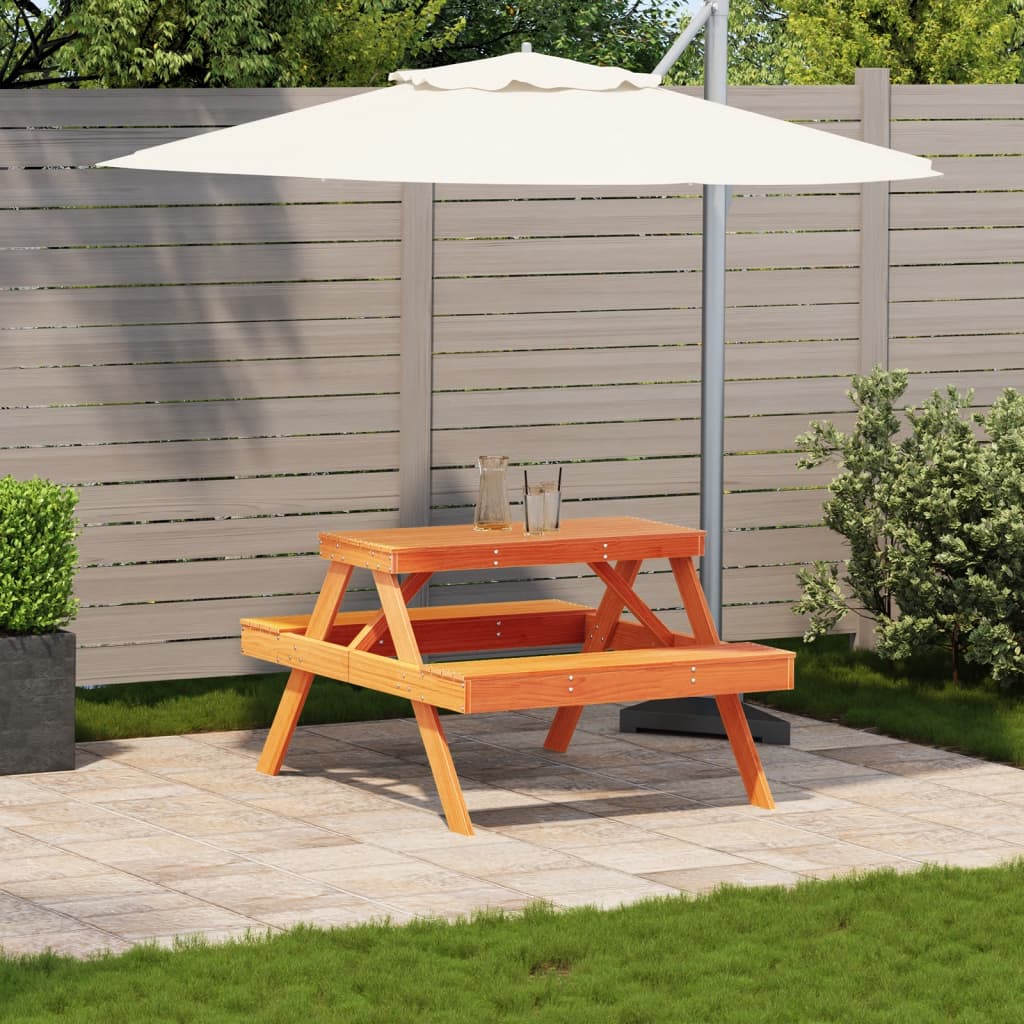 Picnic Table Wax Brown 105x134x75 cm Solid Wood Pine