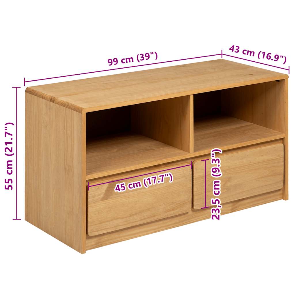 TV Cabinet "SAUDA" Oak 99x43x55 cm Solid Wood Pine