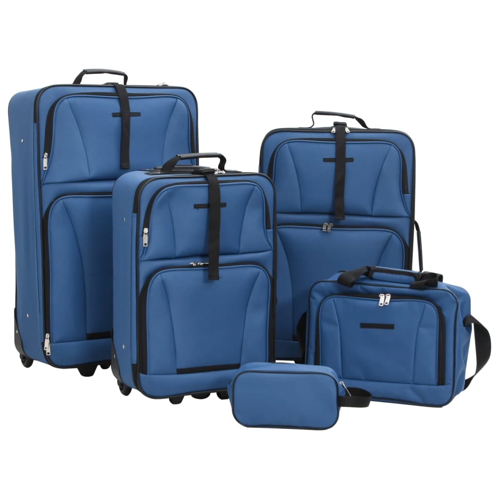 5 Piece Travel Luggage Set Blue Fabric 5 pcs Blue