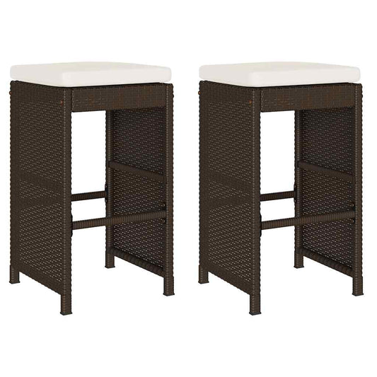 Garden Bar Stools with Cushions 2 pcs Brown Poly Rattan