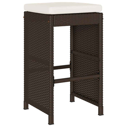 Garden Bar Stools with Cushions 2 pcs Brown Poly Rattan