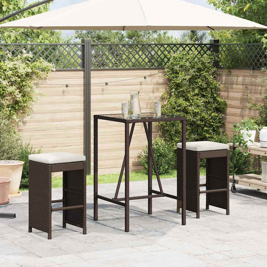 Garden Bar Stools with Cushions 2 pcs Brown Poly Rattan