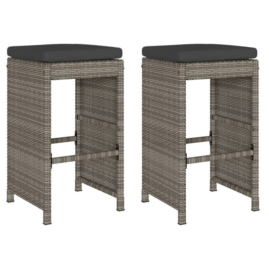 Garden Bar Stools with Cushions 2 pcs Grey Poly Rattan