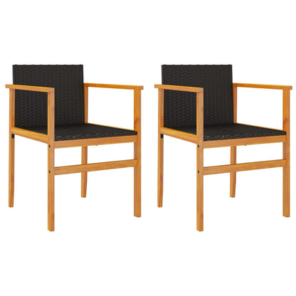Garden Chairs 2 pcs Black Poly Rattan&Solid Wood