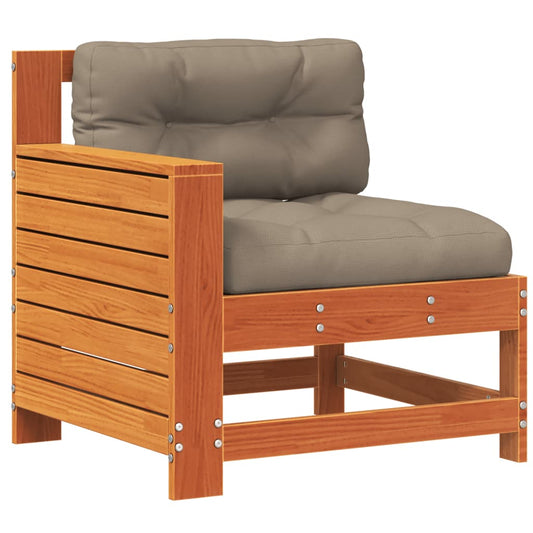 Garden Armrest Sofa with Cushion Wax Brown Solid Wood Pine