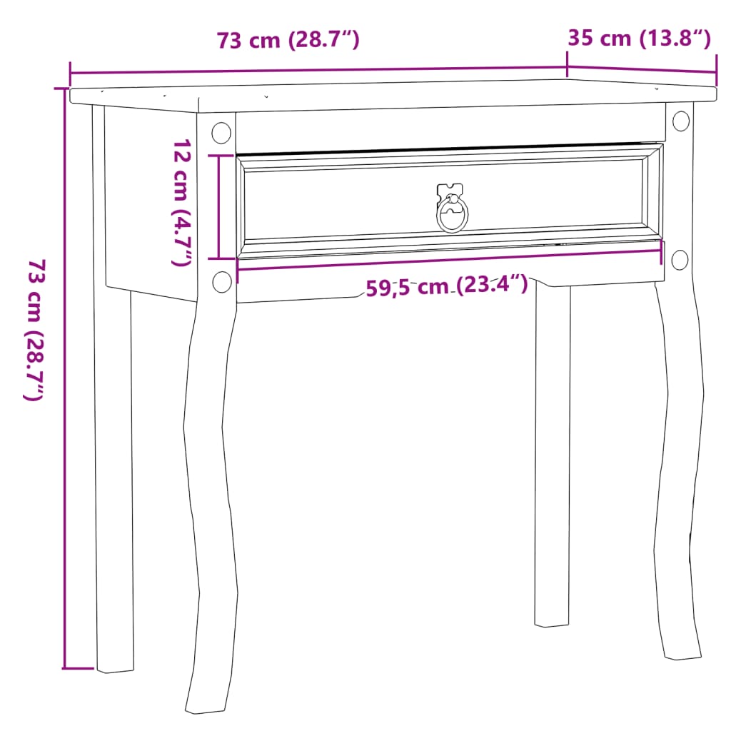 Console Table Corona 73x35x73 cm Solid Wood Pine