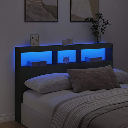Headboard Cabinet with LED Black 160x17x102 cm