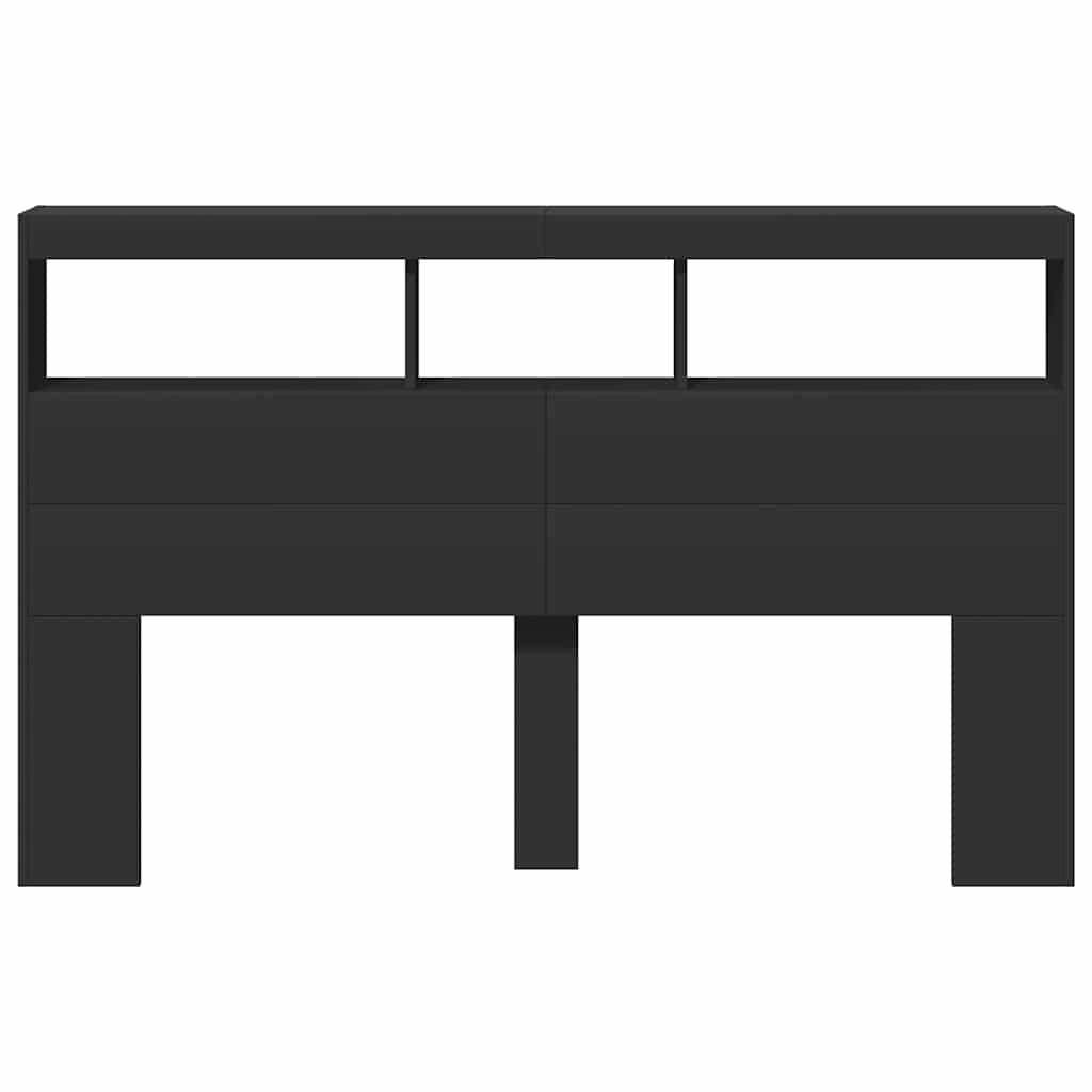 Headboard Cabinet with LED Black 160x17x102 cm