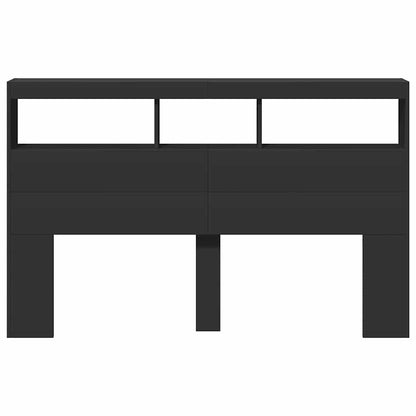 Headboard Cabinet with LED Black 160x17x102 cm