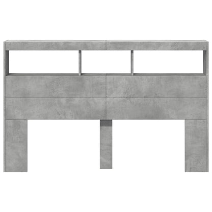 Headboard Cabinet with LED Concrete Grey 160x17x102 cm