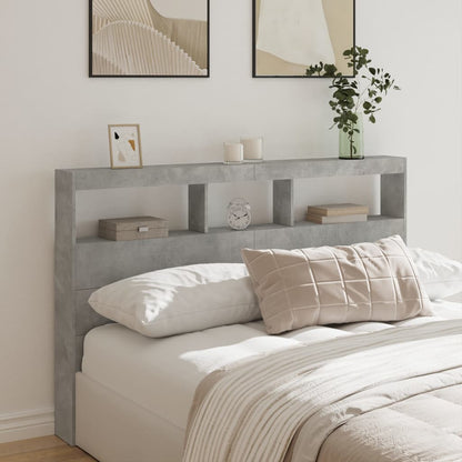 Headboard Cabinet with LED Concrete Grey 160x17x102 cm