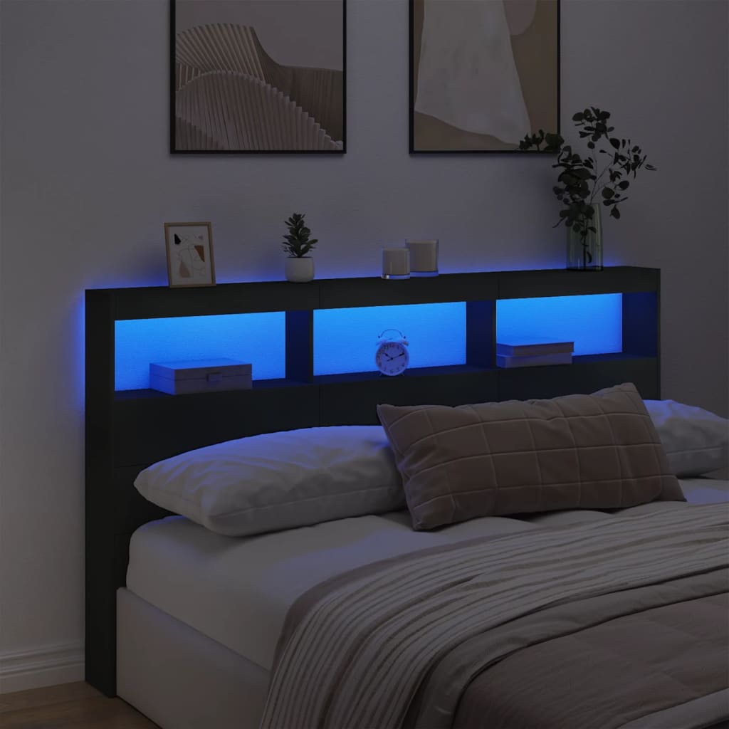 Headboard Cabinet | Black | Engineered wood | 180x17x102 cm