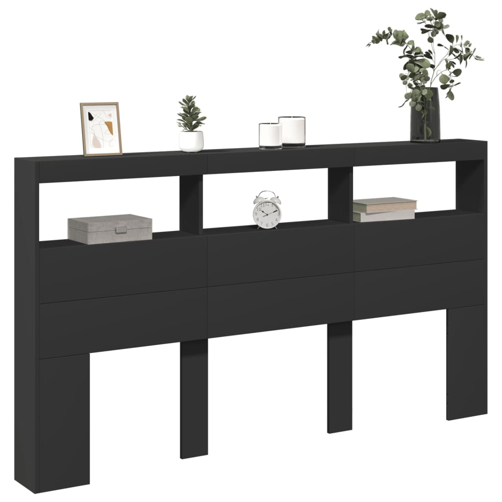 Headboard Cabinet | Black | Engineered wood | 180x17x102 cm