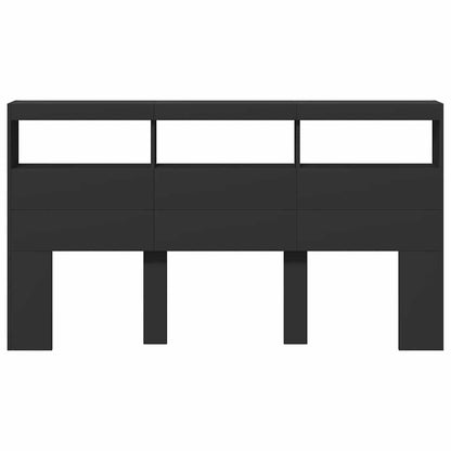 Headboard Cabinet with LED Black 180x17x102 cm